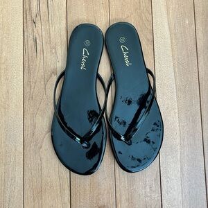 Black Patent Flip Flops